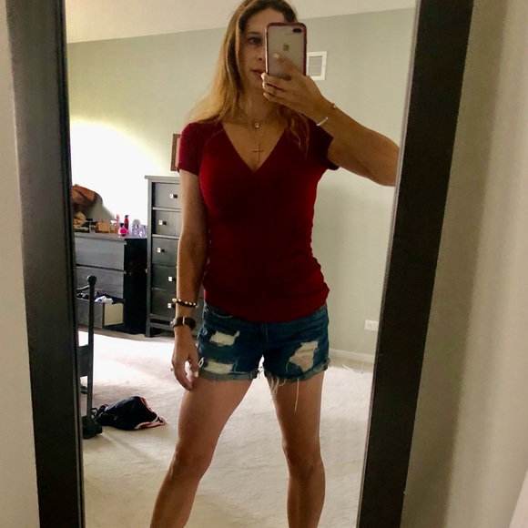 Le Clef red wrap top - Picture 1 of 5